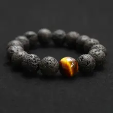 Черный камень из вулканической лавы тигровый глаз браслет из бисера для мужчин модные ювелирные изделия