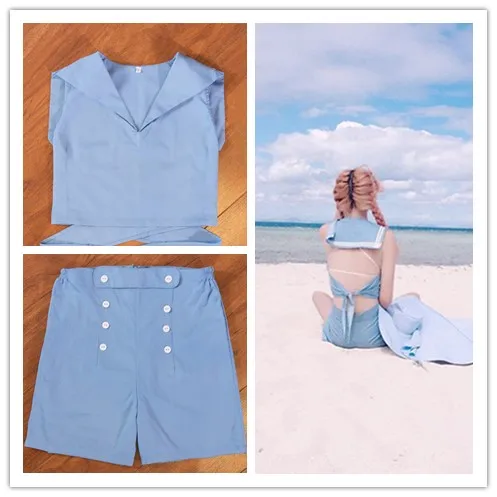 

Movie Lolita Style 3PCS Women's Set: Sailor Collar Sleeveless Open Back T-shirt Vest + Camisoles + Shorts Cute & Sexy
