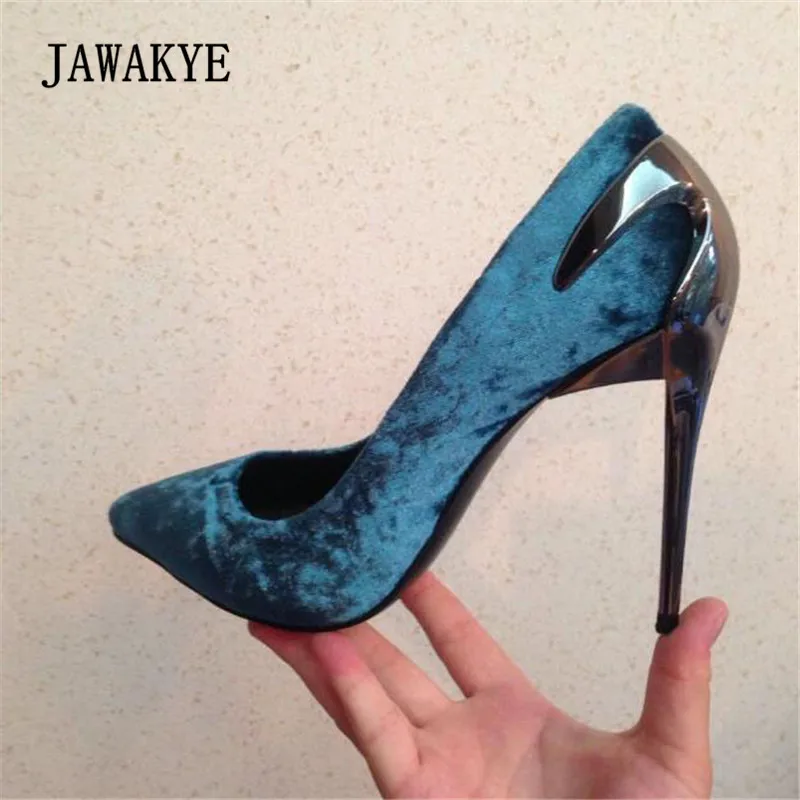 

Newest Luxury Velvet High Heel Shoes Woman Pointed Toe Metal Heeled Pumps Women Elegant Party Shoes