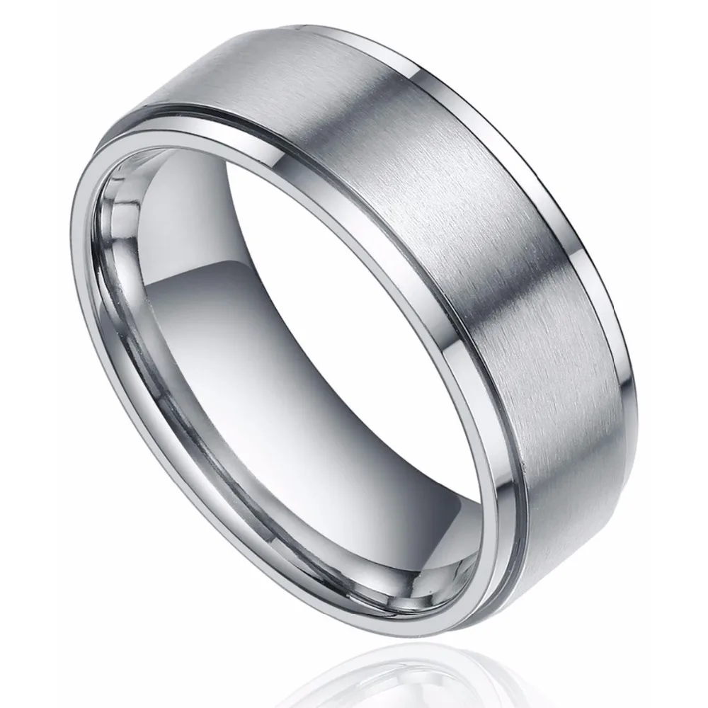 8mm Silver Tungsten Carbide Ring Men High Polished Edges Brushed Wedding Band Male Engagement Rings For Women Fashion Jewelry