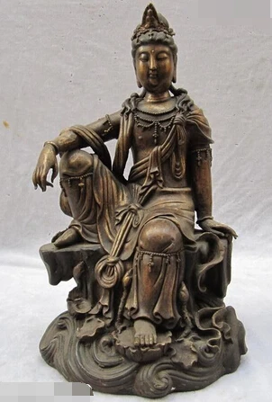 

JP S1025 Tibetan Fane Old Bronze freedom Sit Kwan-Yin Guan Yin Bodhisattva Buddha Statue (B0328)