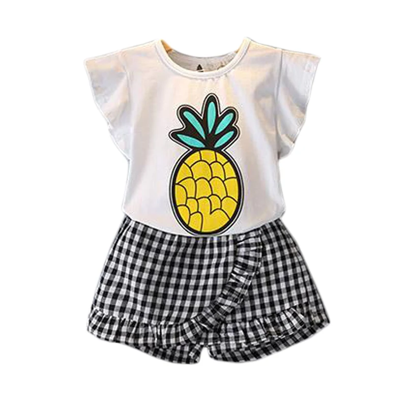 

Kids Clothes for Girls Cartoon Pineapple T-shirts Plaid Shorts Children Clothing Set 2019 New Summer Cotton Little Girls Suits