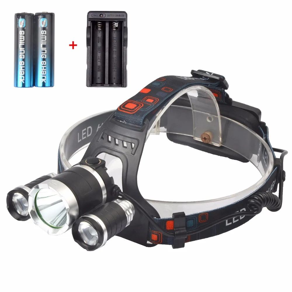 High Quality 5000 Lumen Headlamp Flashlight 3 CREE T6 LED Headlight Torch 2x 18650 Rechargeable