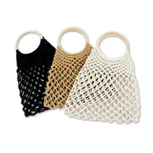 Женская открытая Сетчатая Сумка, ручная работа, Повседневная модная тканая сумка, Хлопковая сумка на плечо, Пляжная соломенная тканая сумка-браслет