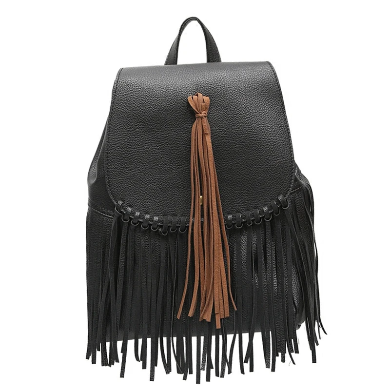 Free Shipping New Arrival Women Fringe Tassel PU Leather Daily Backpack High Quality Brief Casual Female