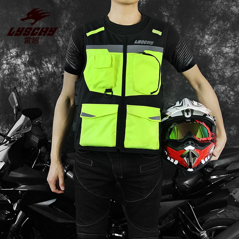 

LYSCHY Motorcycle Reflective Vest Motorbike Racing Vest Street Off Road Safety Jacket Oxford Moto Vest With Protectors M-XXXXL