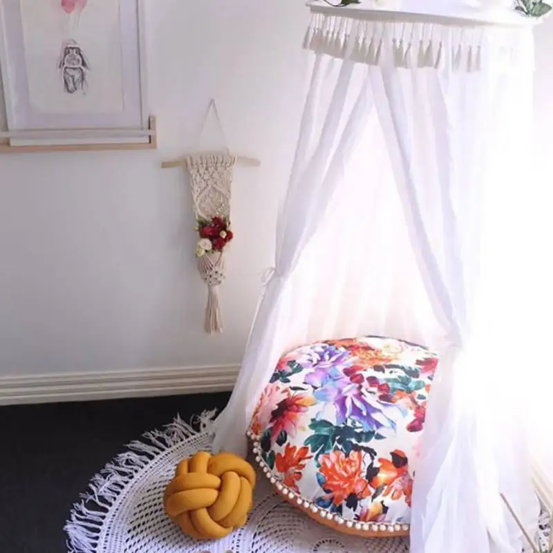 Nordic хлопок балдахин висит купол Принцесса сетки от комаров с макраме и кружево украшения Спальня подставки для фотографий поставки