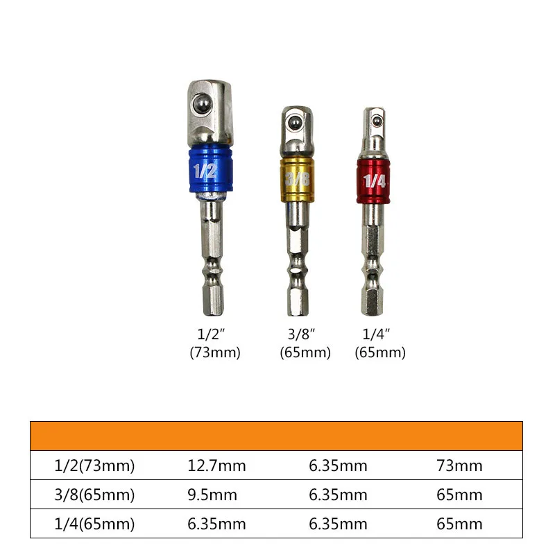 3 шт. хром-ванадиевая сталь адаптер удлинитель сверла шестигранный хвостовик до 1/" 3/8" 1/" шестигранный набор бит электроинструменты - Цвет: Multicolor 3pcs
