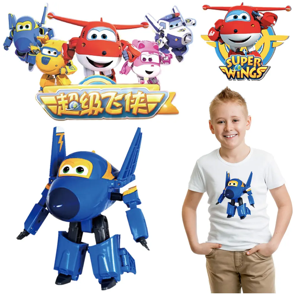 

cool super wings iron on patches for children clothing anime cartoon plane cars heat transfer kids T-shirt thermal stickers diy