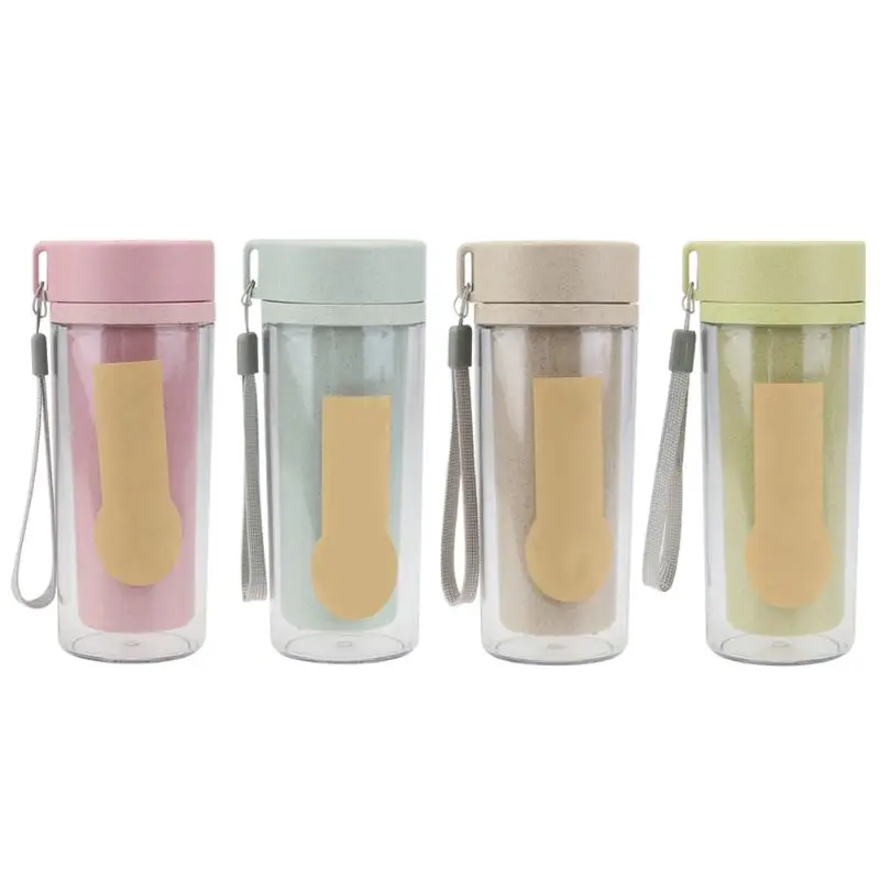 

HJ 300ml Portable Wheat Straw Water Bottle Double Layer Eco-friendly Drinkware