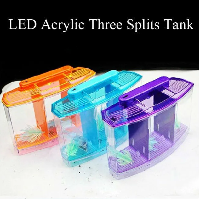 Acrylic Aquarium Betta Fish Tank Triple Bow Three Splits LED Light Fighting isolation hatch breed box Reptile cage turtle house