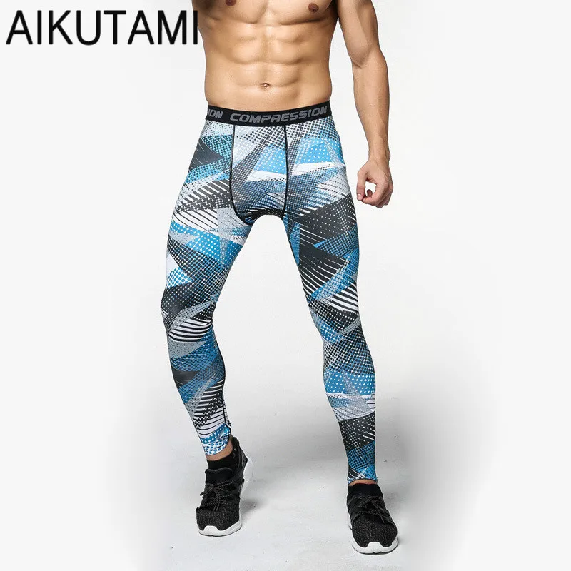 Men Sport Running Pants Compression Leggings Printing Basketball Base