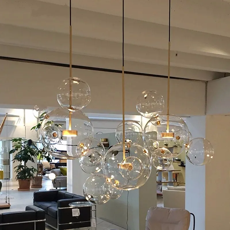 Modern Clear Glass Rice Ball Pendant Light Indoor Restaurant Iluminacao Art Deco Hanging Light