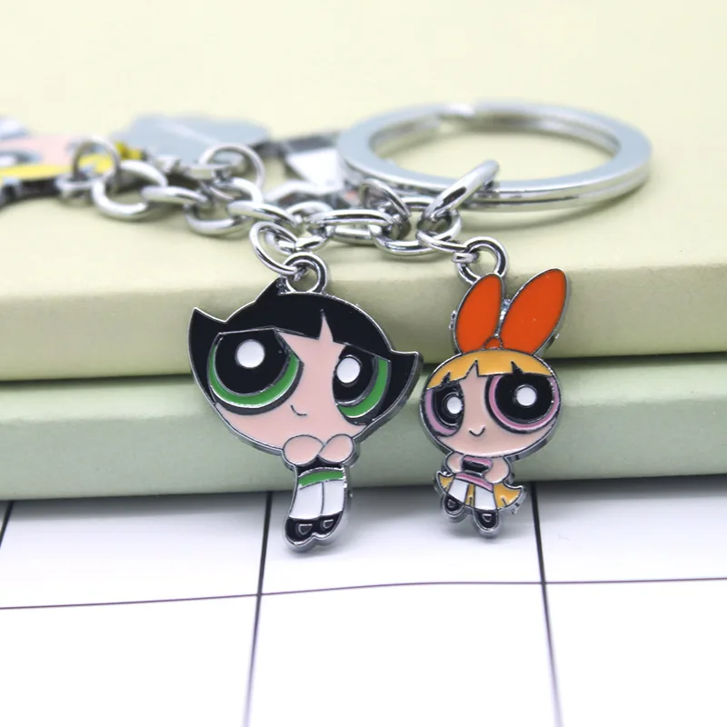 P1339 Dongmanli аниме The Powerpuff девушки фигурки брелока цветок проф utanium брелок круглый мультфильм детские брелки