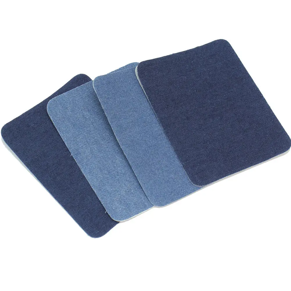 4pcs/Lot Deep/Light Blue Denim Jeans Patches Repairs Adhesive Elbow