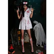 Моды костюм медсестры платье одежда Вечерние Новый взрослых Хэллоуин вечерние Косплэй ужас одежда кровавая страшно девушка Для женщин
