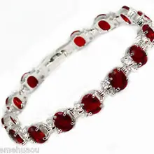 Ручная работа потрясающее качество 7," красивый красный циркон браслет из серебра, ювелирные украшения оптом 1 пара браслеты унисекс