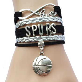 

10pcs Infinity Love Spurs basketball Team Bracelet -Customized San Antonio College Friendship Leather Wrap XMAS Gift