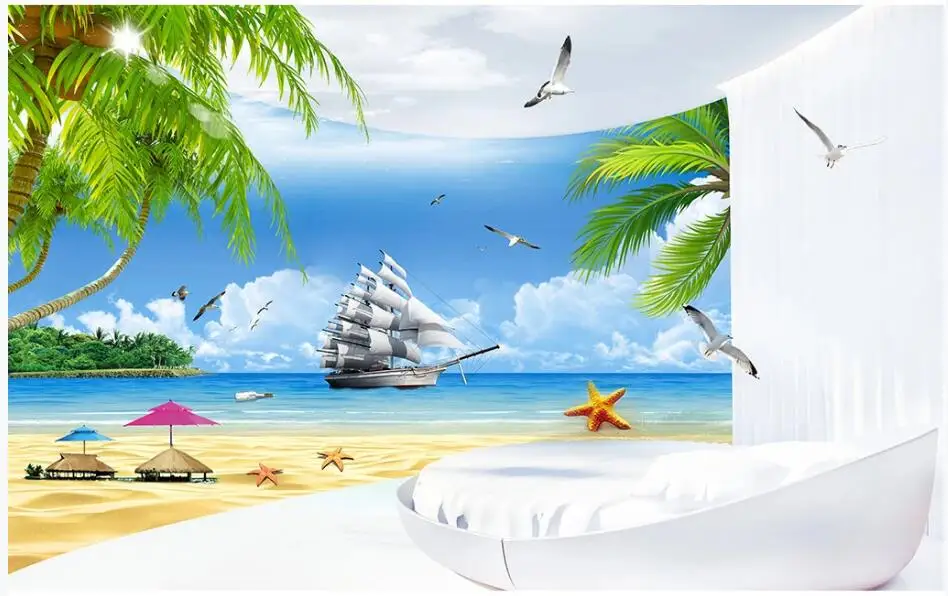 

WDBH 3d wallpaper custom photo Maldives sea view beach with coconut trees home decor 3d wall murals wall papers for walls 3 d