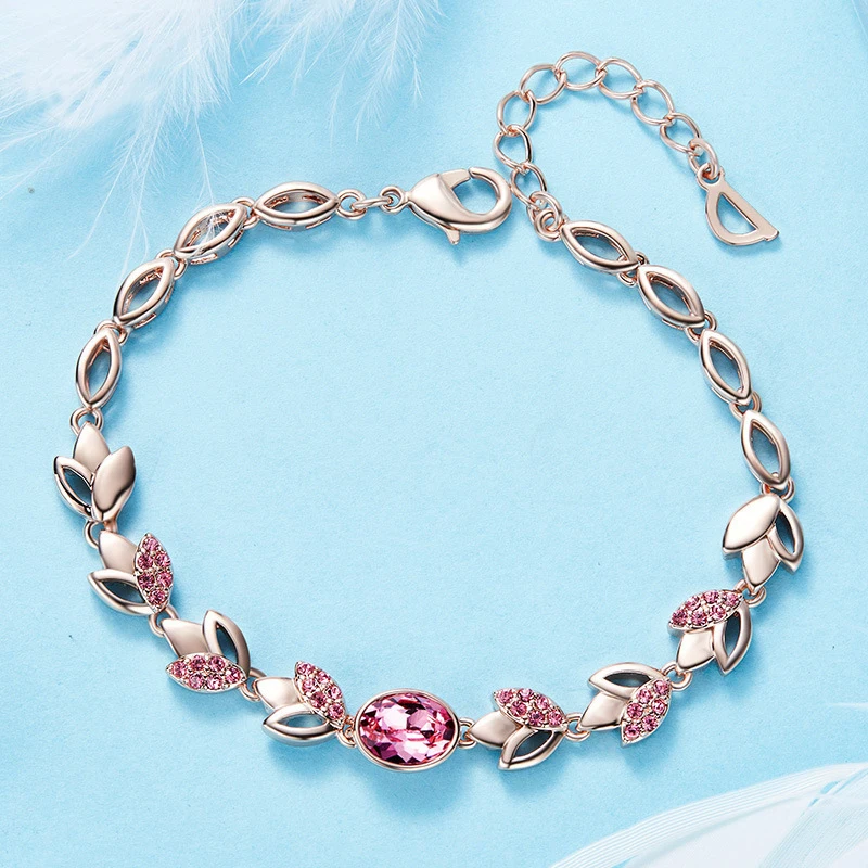 

TYTW Elegant Crystals from Austrian Bracelet Rose Gold Color Leaf Chain & Link Bracelet For Mother Girl Lady Gift Jewelry