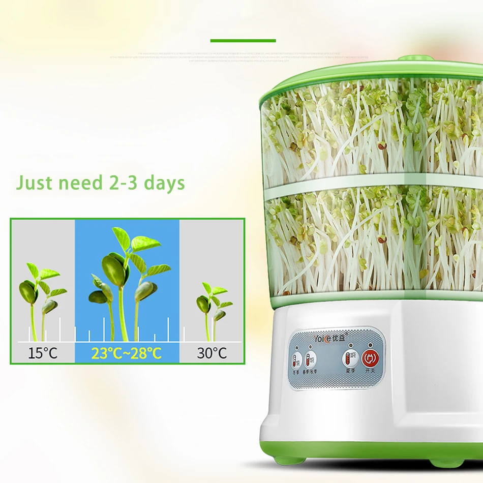 Intelligence Bean Sprouts Machine Thermostat Green Seeds Grow Automatic Bean Sprout Machine Nursery Seeding pots Plastic
