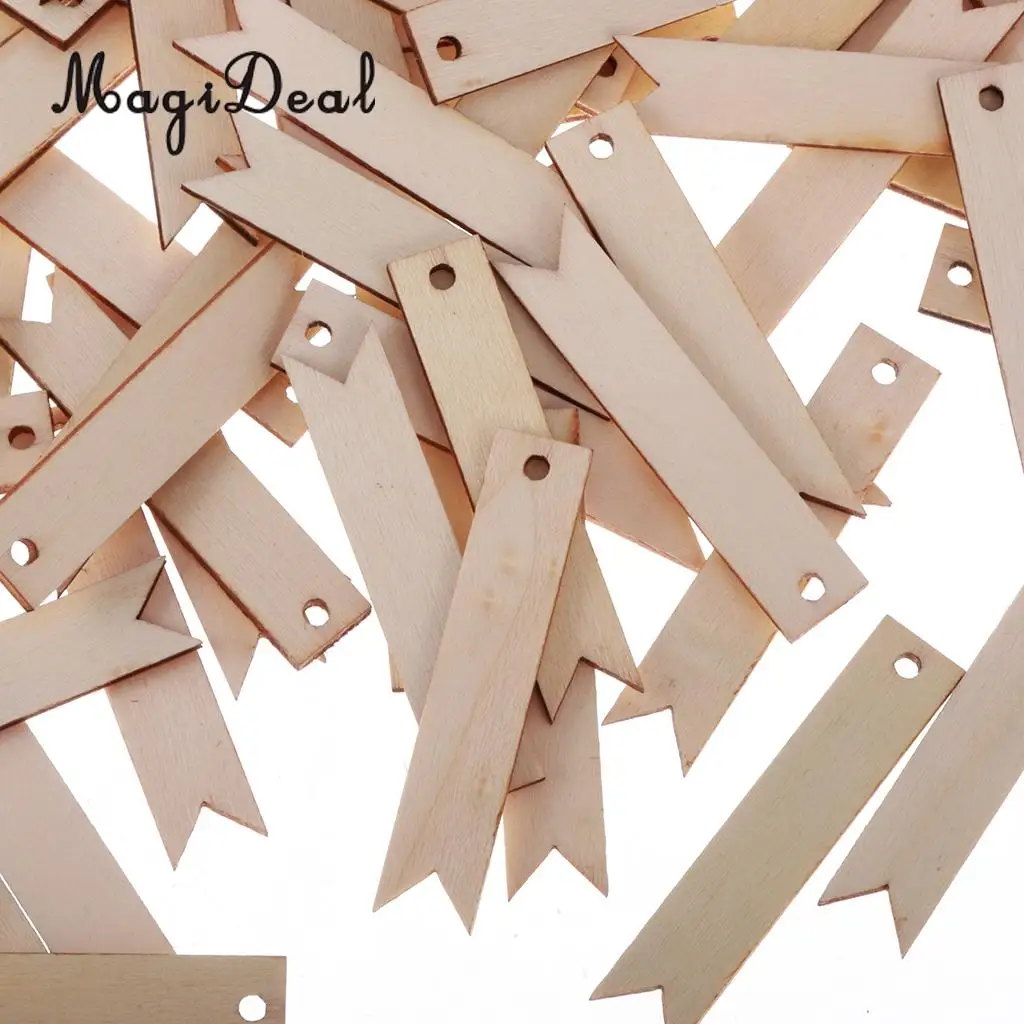 MagiDeal Rectangle Style 100Pcs Wooden Tags Hanging Decoration for Wedding Embellishments Scrap Booking Plaques DIY Craft Favors
