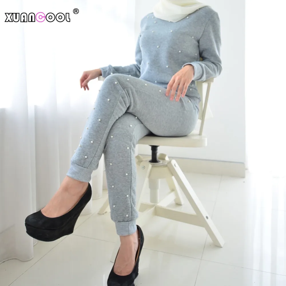 

XUANCOOL Tracksuits 2019 New Fashion Spring Autumn Woman Tracksuit 2018 Pearl 2 Piece Tracksuit Chandal Mujer Completo