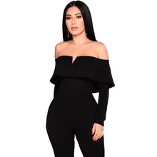 Jumpsuits for Women 2019 New Off Shoulder V Neck Solid Color Long Sleeves High Waist Sexy Female Jumpsuit Casual Jumpsuit Romper grey casual velvet off shoulder drawstring waist jumpsuit