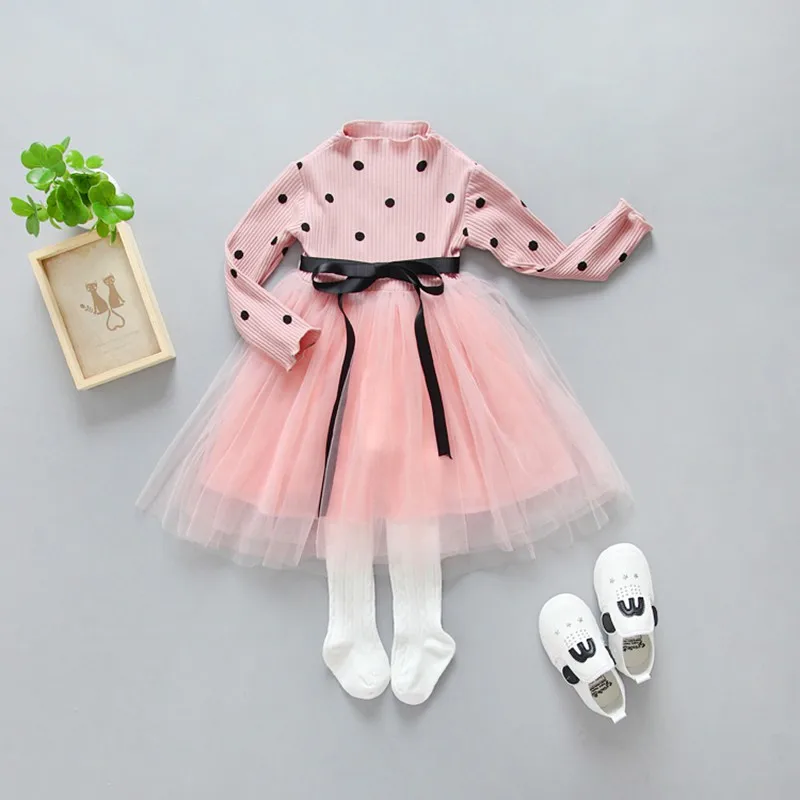 

Baby Girls Dresses Princess Polk Dot Dress Baby Party Long Sleeve Pageant  Mini Vestidos