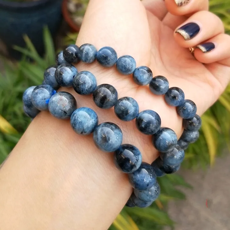 113829h-3749 15-16MM Genuine Brazilian Aquamarine Biotite Inclusion Beads Bracelet Devil Blue Grade AA Natural Round Gemstone 8