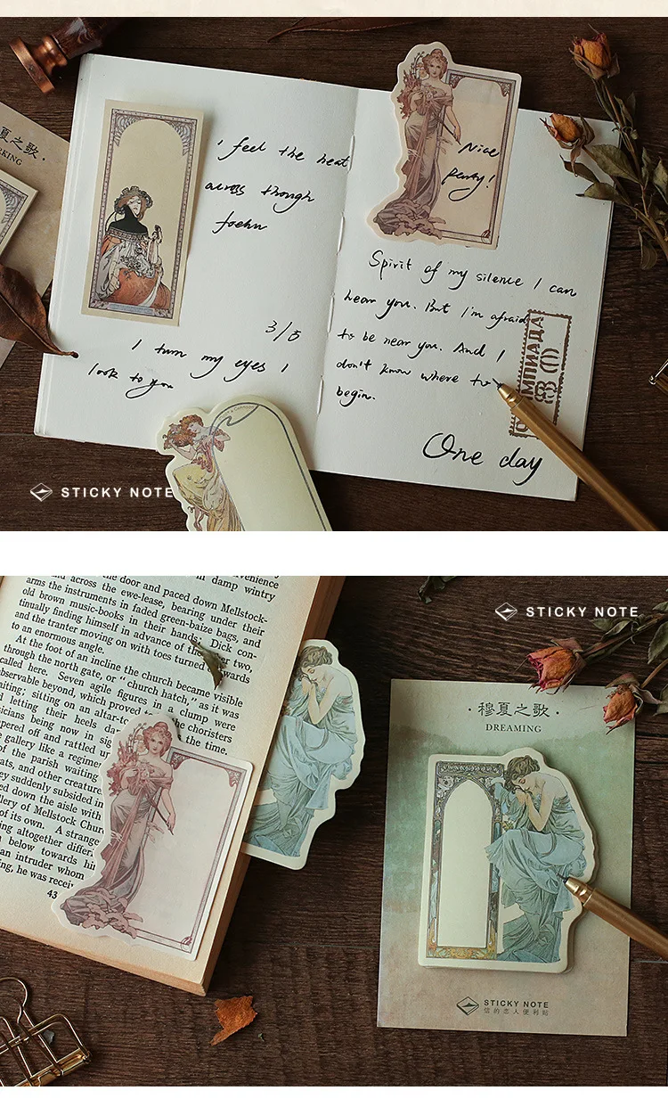 4 шт Mucha art sticky notes винтажный цветок и красивые женщины пост блокнот-стикер для скрапбукинга, школьные принадлежности A6121