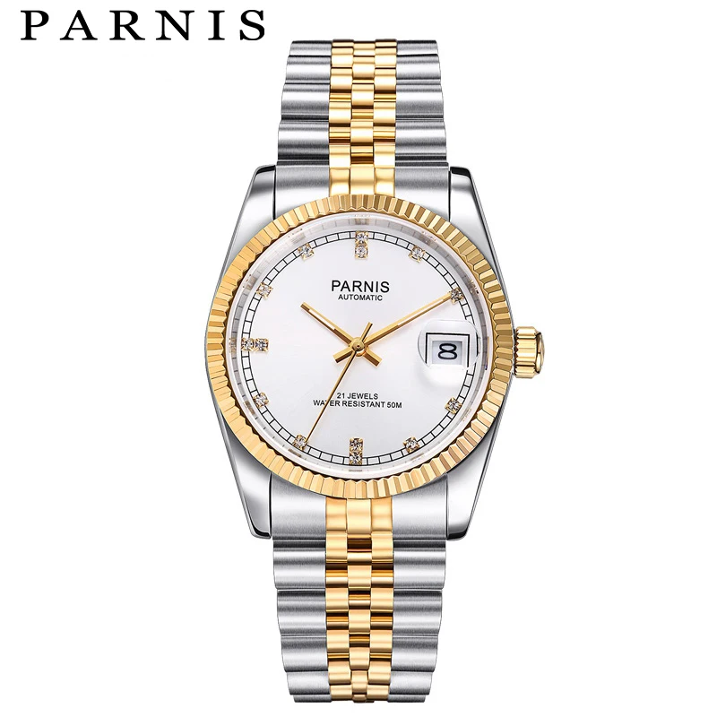 

Royal Style Men's Mechanical Watches Parnis Mens Luxury Brand Top Automatic Watch 36mm Japan 21 Jewel Full Stainless Steel Watch
