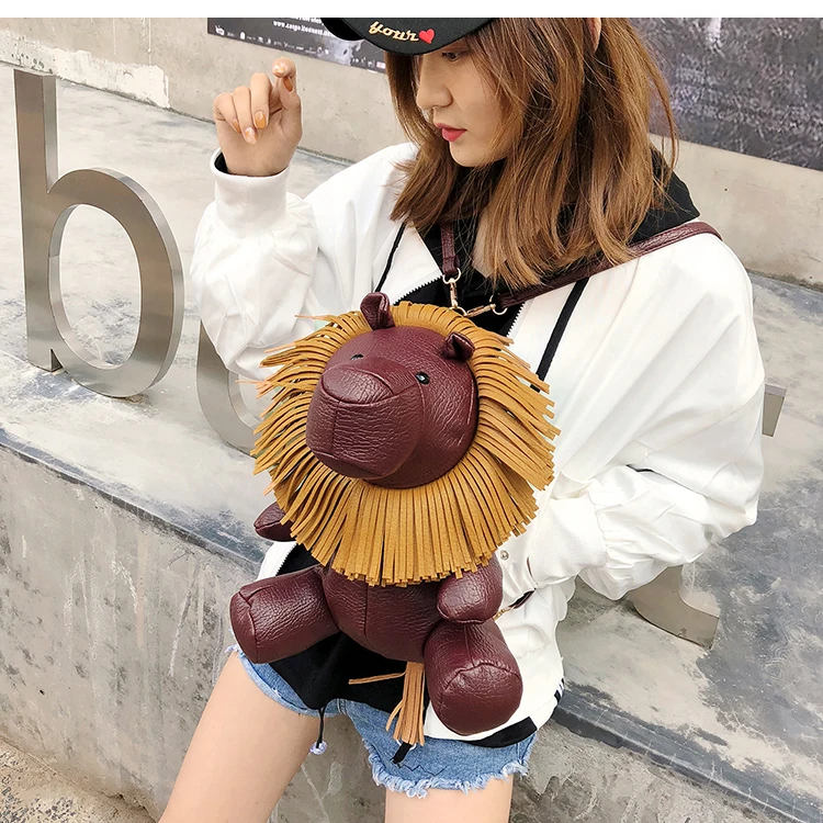 Милая стильная женская повседневная сумка из искусственной кожи с изображением Льва, школьный рюкзак на молнии для девочек, ослепительный маленький рюкзак