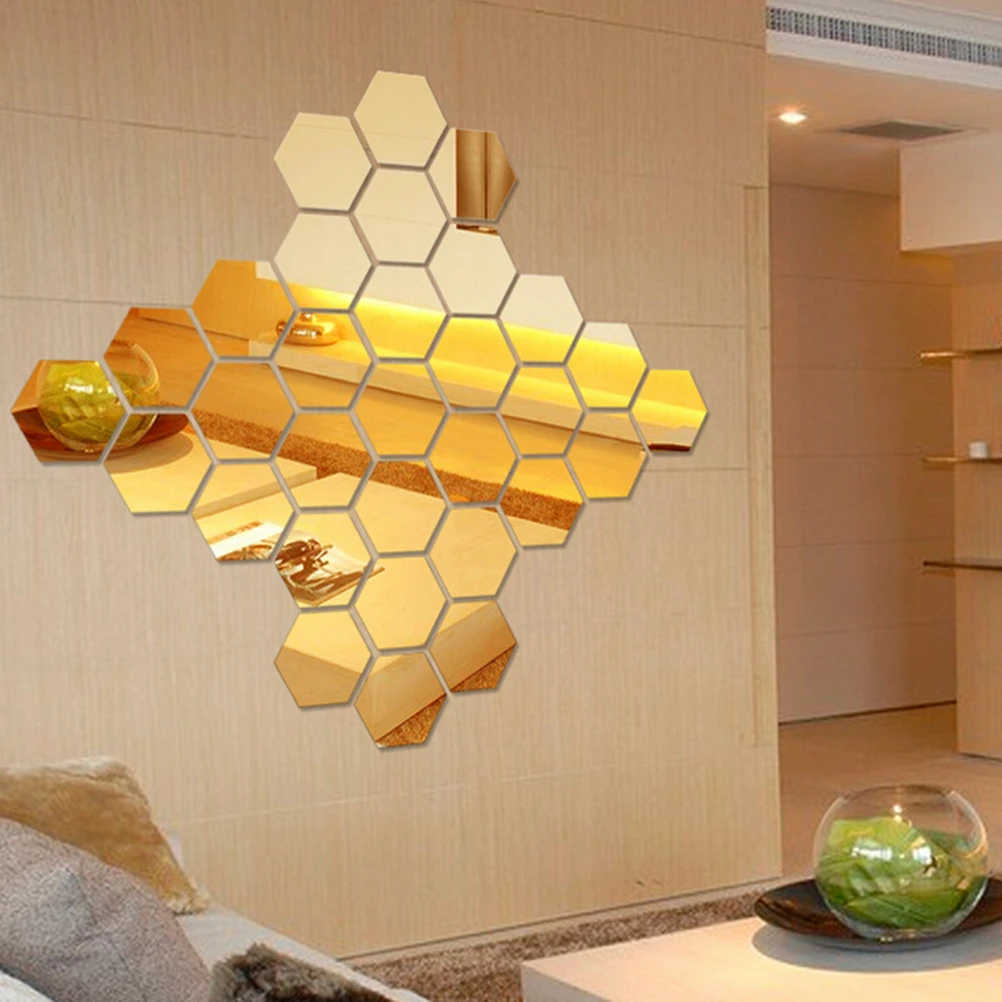 12pcs 3D DIY Hexagon Honeycomb Decorative Acrylic Mirror Wall Stickers Home 12pcs 3D DIY Hexagon Honeycomb Decorative Acrylic Mirror Wall Stickers Home