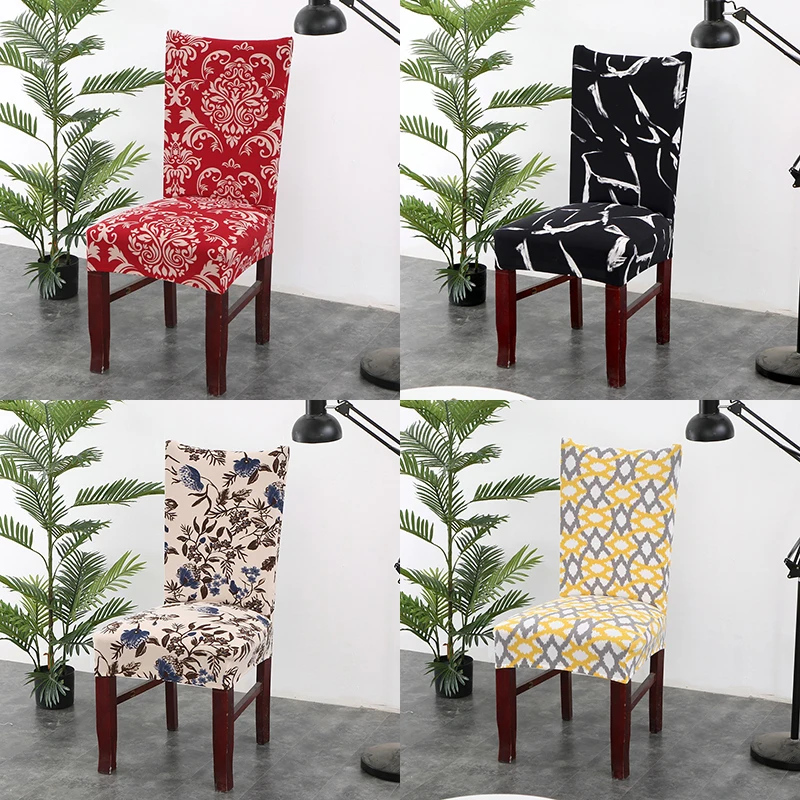 Spandex Polyester Stretch Universal Dining Room Chair Cover Geometric Floral Printing Protector Seat For Spandex Polyester Stretch Universal Dining Room Chair Cover Geometric Floral Printing Protector Seat For