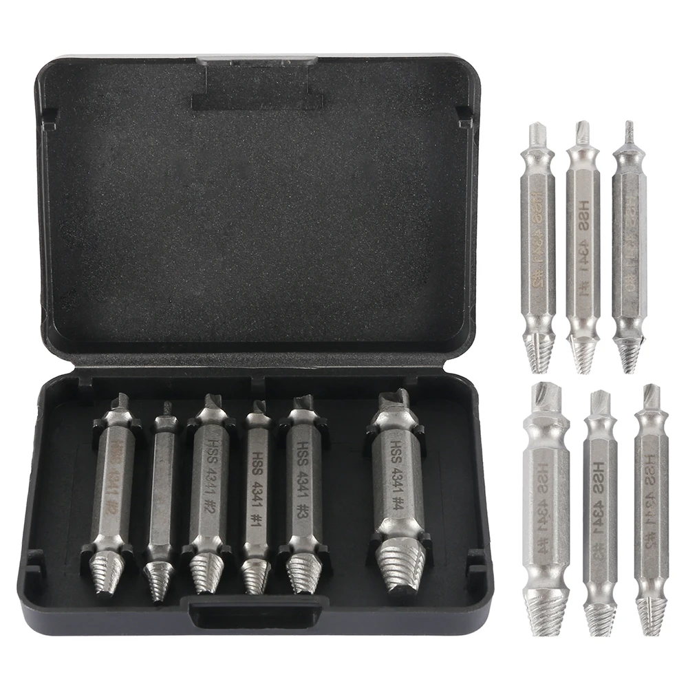 

6pcs Damaged Screw Extractor Drill Bits Guide Set Broken Speed Out Easy Out Stud Stripped Screw Remover Tool