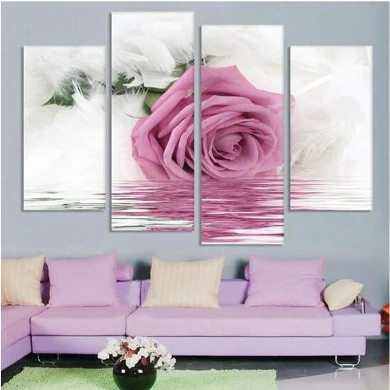 Combinaciones De Rosa Flor Pintura 4 Piezas Conjunto De Pared Para Sala De Casa Moderna Decoracion Arte De La Pared De Lona Pinturas Pintura Y Caligrafia Hogar Y Jardin Aliexpress