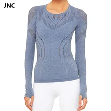 JNC Бесшовные Йога Топ рубашка тренировки Спортивная одежда для женщин тренажерный зал Топ Длинные рукава fitnss Йога рубашки розовый спортивный Джерси