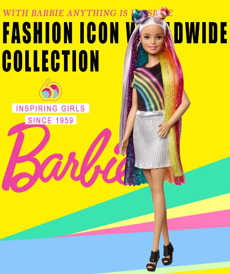 Новейшая брендовая Кукла Барби, радужная блестящая кукла для волос, красивая девочка, разные стили, Boneca Mode FXN96, подарок на день рождения