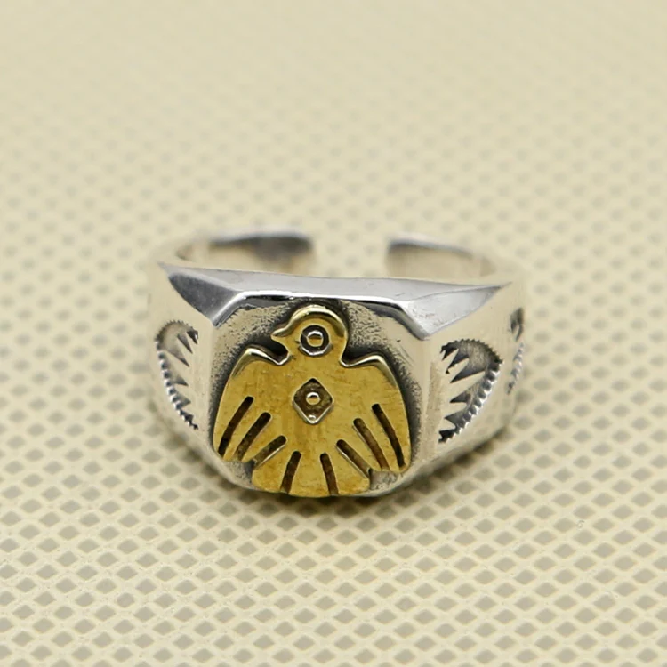

Vintage Indian Style Thunder Bird Cuff Ring Men In 100% Solid 925 Sterling Silver Handmade Indian Style Jewelry Top Fashion