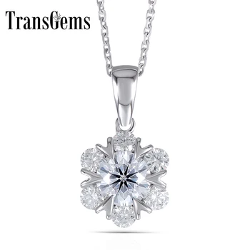 

Transgems 14K White Gold 585 6.5MM F Color 1.6CTW Round Brilliant Mossanite Flower Shaped Pendant Necklace for Women