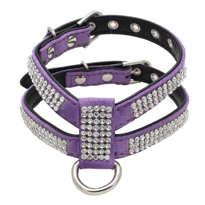 Dog Collar Adjustable Pet Products pet Necklace Dog Harness Leash Quick Release Bling Rhinestone 1 PC PU Leather