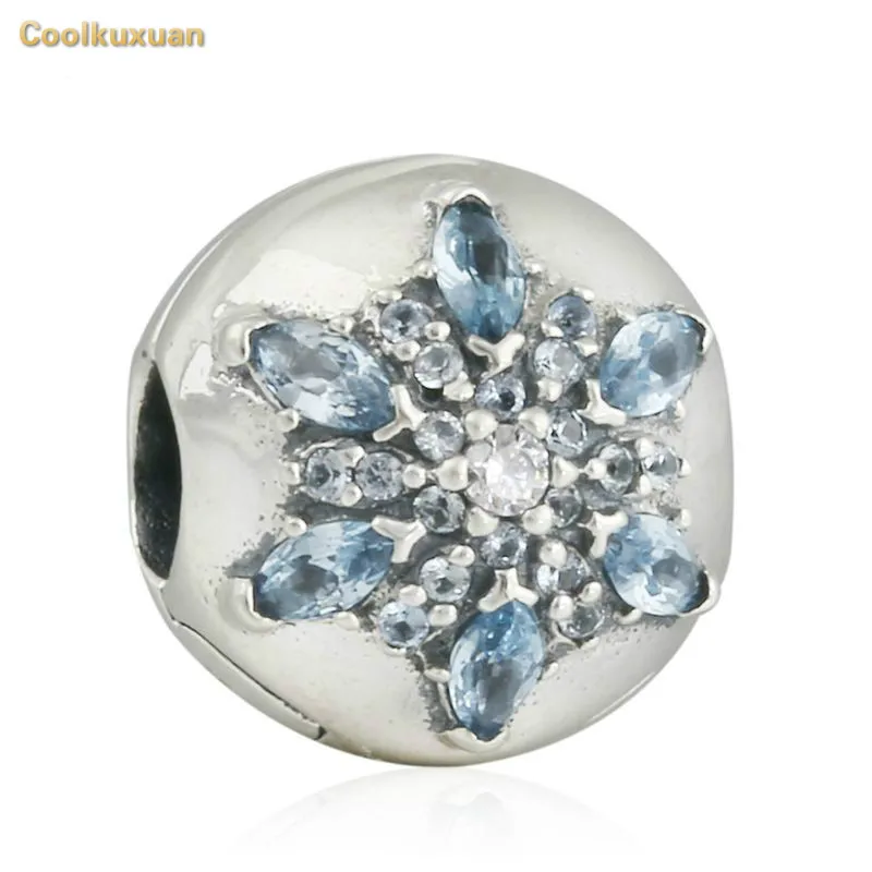 

925 Sterling Silver Crystalized Snowflake, Multi-Colored Crystal & Clear CZ charm Clip Beads Fit Pandora Charms Bracelet jewelry
