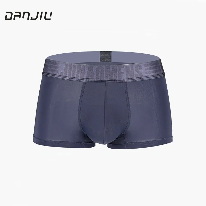 

DANJIU Men's Ice Silk Underwear Low Waist Sexy Breathable Male Boxer Shorts U Convex Solid Man Underpants Thin Men Soft Cueca