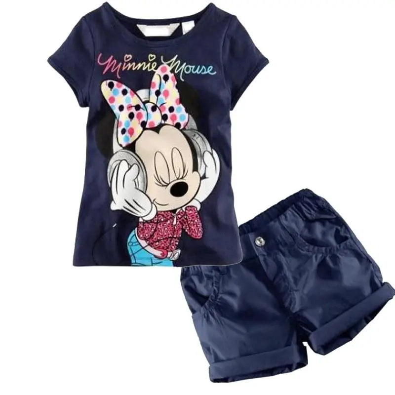Pudcoco/Новинка г.; летняя футболка с рисунком для маленьких девочек; топ+ шорты; комплект со штанами - Цвет: Navy Blue