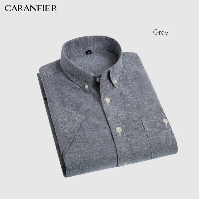 CARANFIER, мужская рубашка, Оксфорд, формальная, Social, деловая, мужская, облегающая, короткий рукав, одноцветная, Классическая, для отдыха, рубашки, Chemise Homme - Цвет: Grey
