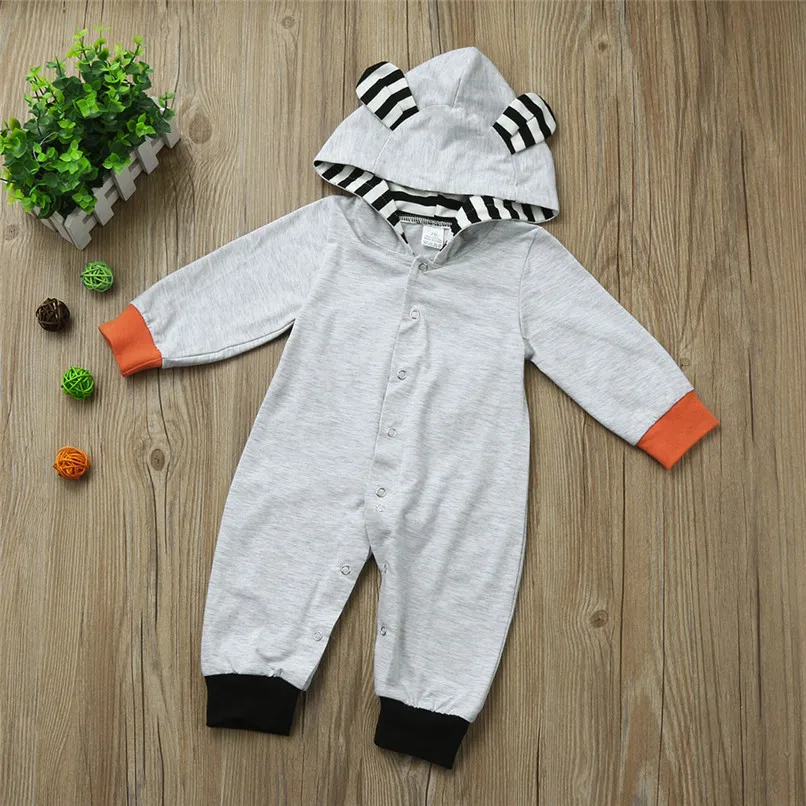 2018 Winter Babys Clothes Toddler Infant Baby Boys Girls Fox Print Long Sleeve Stripe Hooded Jumpsuit Romper Clothes JY26#F (7)