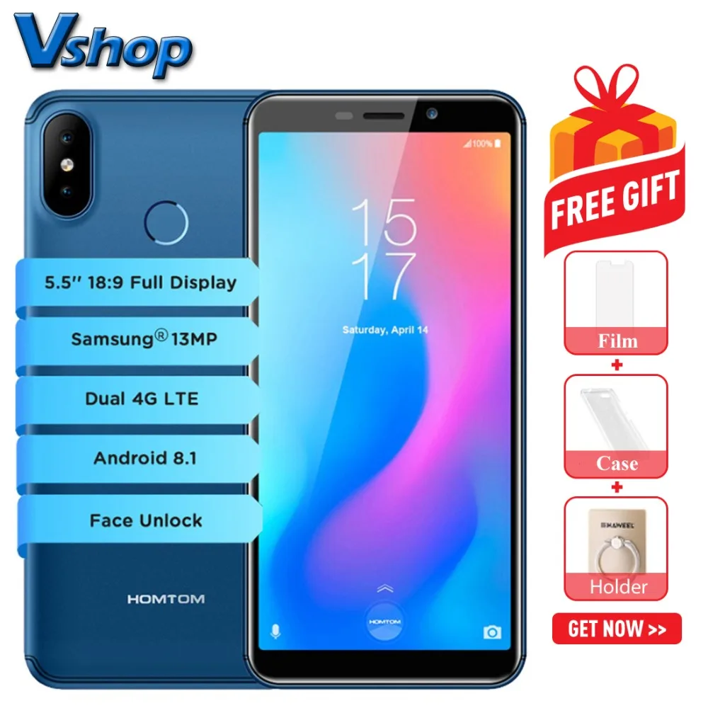 

Original HOMTOM C2 4G Mobile Phones Android 8.1 2GB RAM 16GB ROM Quad Core Smartphone Face ID Dual Back Cameras 5.5" Cell Phone