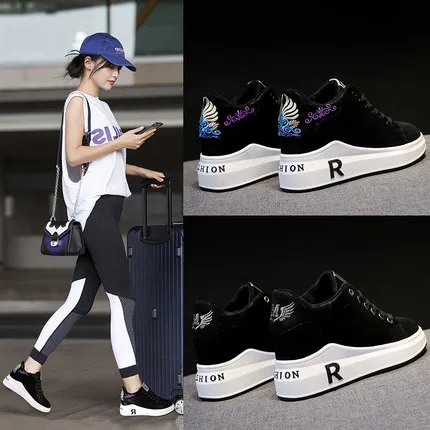 

Fashion trend embroidered solid color wild casual wedge with platform running shoes shoes women