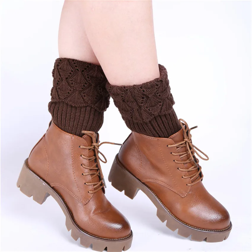 Новинка, женские вязаные манжеты для ботинок, вязаные гетры, зимние короткие носки AQ982940 - Цвет: Dark coffee